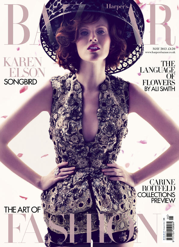 Karen Elson Graces Harper’s Bazaar UK May 2013 Cover in Alexander McQueen