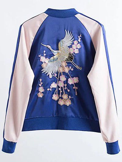 Two Tone Embroidered Satin Bomber Jacket